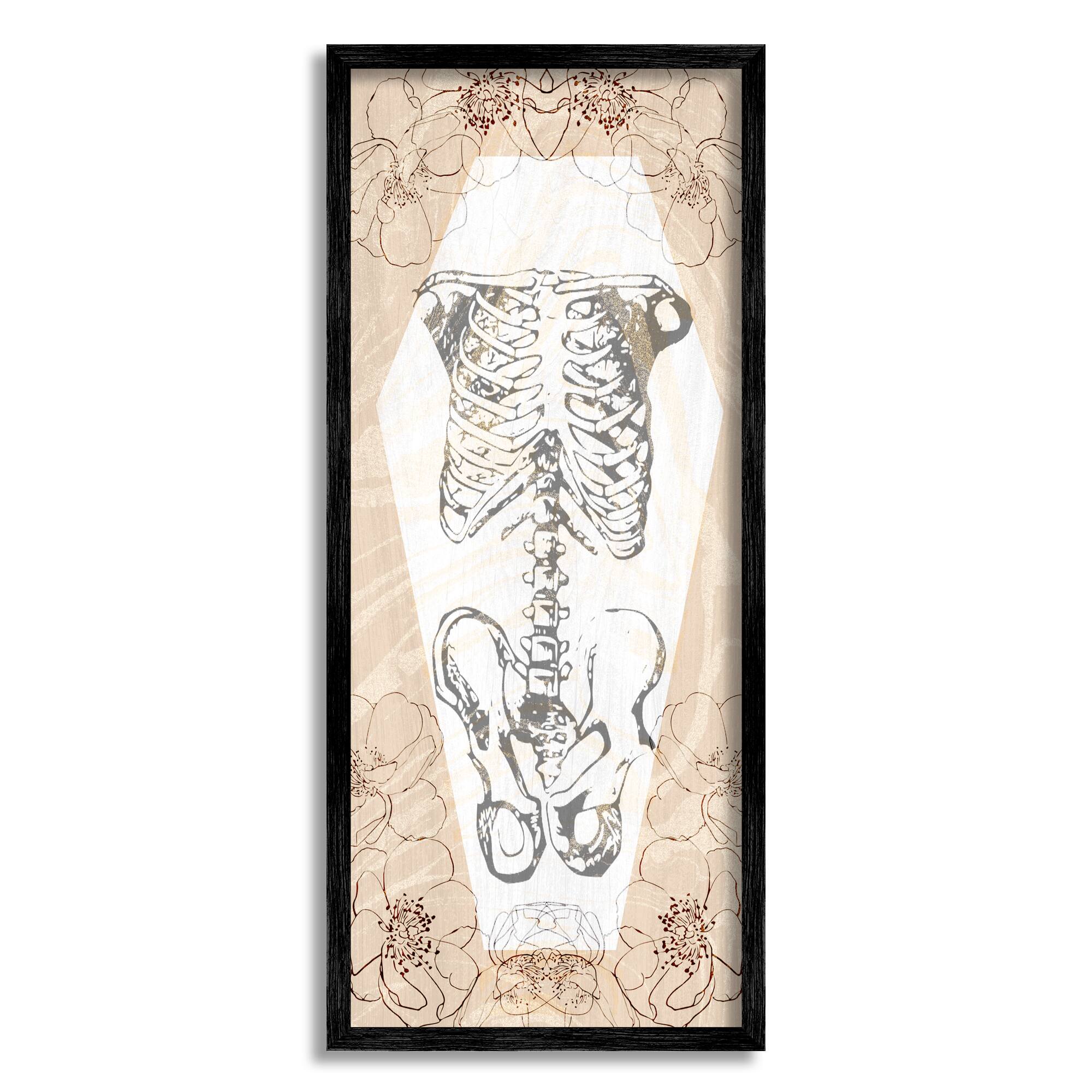 Stupell Industries Floral Skeleton Halloween Layered Framed Giclee Art